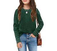 Haloumoning Mädchen Strickpullover Rundhals Gestrickt Pullover Kinder Langarm Jumper Einfarbig Herbst Winter Oberteile Knitted Sweater Grün 160