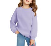 Haloumoning Sweatshirt Mädchen Rundhals Oversized Pullover Kinder Leichtgewicht Sport Langarmshirt Einfarbig Basic Langarm Tops 5-14 Jahre, Lila, 9-10 Jahre