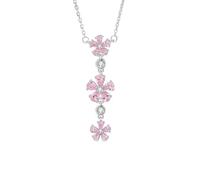 Halskette 14K Weißgold Echt Gold Schmuck mit Tropfen Rose Lab Rosa Saphir, Blumen Anhänger Au585 Gold Damenkette Moissanit 45cm