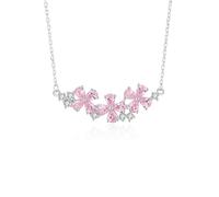 Halskette 18 Karat 750 Weißgold Echtes mit Tropfen Rose Lab Rosa Saphir, Blumen Anhänger 18K Gold Damenkette Moissanit 45cm