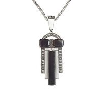 Halskette 925 Silber Onyx Markasiten Feueremaille Art Deco 1930