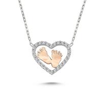 Halskette Anhänger Baby-Füße 14 Karat Rose Gold und Weißgold