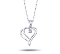 Halskette Anhänger Doppelherz Diamant Brillant-Schliff Weißgold