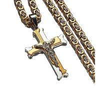 Halskette Anhänger Kreuz Anhänger mit Kette Herren Silber Gold Farbe Kruzifix Halsketten Herrenschmuck Schmuck Geburtstagsgeschenke für Frauen Männer