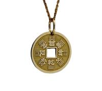 Halskette aus 925er Sterlingsilber, 28 mm | 18 Zoll Kette | Glücksmünzenanhänger mit chinesischer Münze | Glücksschmuck | Feng-Shui-Anhänger | gravierte Glücksmünze, vergoldet, handgefertigt |00753