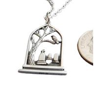 Halskette aus 925er Sterlingsilber, Friedhofs-Halskette. Kleiner Rabe im Baum. Kreuz-Grabstein-Anhänger, gotischer Halloween-Charm, Grabstein, Trauer- und Todessymbol|mit 45 cm Kette|versilbert|_2904