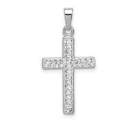 Halskette aus 925er-Sterlingsilber, polierte Rückseite, rhodiniert, Stellux-Kristall, religiöser Glaube, Kreuz-Anhänger, Halskette, Maße: 25 x 15 mm breit, Schmuck für Damen, One Size, Metall Kristall