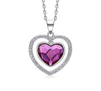 Halskette aus 925er-Sterlingsilber, verziert mit Kristallen, Damen-Anhänger, luxuriöser Herz-Schmuck, romantisch