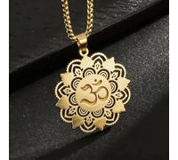 Halskette aus Edelstahl, indisches religiöses Mandala-Lotus-Symbol, für Herren und Damen, Yoga, Om, lässiger Schmuck