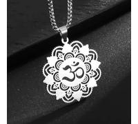 Halskette aus Edelstahl, indisches religiöses Mandala-Lotus-Symbol, für Herren und Damen, Yoga, Om, lässiger Schmuck