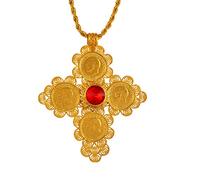 Halskette Damen - Ethnische Äthiopische Big Cross Region Anhänger Halsketten, Damen/Herren Charms Schmuck Afrika Münz Kreuz/Eritrea Habesha Halskette, Hiphop Einzigartige Personal Isierte Alltägl