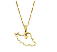 Halskette Damen - Herz Iran Karte Anhänger Halskette Frauen Mädchen Schmuck, Trend Ige Ethnische Charms Iranische Halsketten, Hiphop Einzigartige Personal Isierte Alltägliche Accessoires, Gold,60C