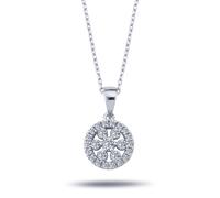 Halskette Diamanten Anhänger Blumenrad Brillant-Schliff Weißgold