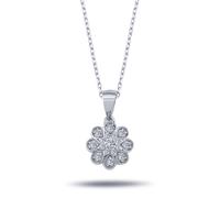 Halskette Diamanten Gänseblümchen-Anhänger Brillant-Schliff Weißgold