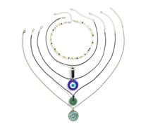 Halskette Frauen personalisierte Halskette 5 Teile / Set Ethnische Frieden Schnalle Blau Lucky Eye Anhänger Halskette Frauen Vintage Naturstein Leder Wachs Faden Halsketten Schmuck Geschenke Frauen
