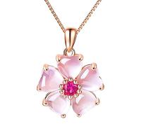 Halskette für den Sommer für Frauen Temperament Schlüsselbeinkette Kupfer versilbert Halskette Herz Pulver Kristall Anhänger weibliche natürliche Rose Gold Schmuck Schmuck Halsketten (Pink, One Size)