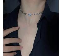 Halskette für Frauen Goth Herz Kristall Welle Flügel Anhänger Halskette für Frauen Ästhetische Vintage Ketten Charms Choker Halsketten für Frauen Schmuck Geschenke für Frauen