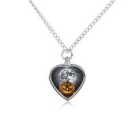 Halskette für Halloween, Mond, Fledermaus, Kürbis, Urne, Halskette für Asche, Gedenk-Haustier-Halskette mit Füllset, verstellbare 70,1 cm Kette, Beerdigung, Schmuck, Andenken, Herz-Anhänger für
