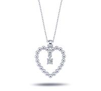 Halskette Herzanhänger groß und Solitär Diamant Brillant-Schliff 14 Karat Weißgold