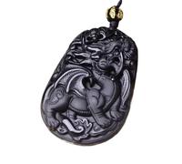 Halskette, Jade-Halskette Obsidian Pi Xiu Halskette Anhänger Perlenkette Geschnitzte natürliche schwarze Reichtumsamulett for Erfolg Glücksbringer Geschenk Mann Frau, Großer(Medium+certificate)