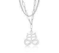 Halskette Ketten Schmuck Herren Frauen Anhänger Necklace Ail of Lucifer Anhänger Kreuz Symbol Halskette Für Frauen Männer Siegel des Satans Amulett Schmuck Doppelschichten