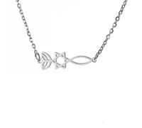 Halskette Ketten Schmuck Herren Frauen Anhänger Necklace Fisch Davidstern Menora Anhänger Halsketten Jüdische Messianische Siegel Amulett Halskette Für Frauen Männer Steelcolora