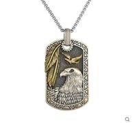 Halskette Ketten Schmuck Herren Frauen Anhänger Necklace Retro Punk Tier Feder Adler Quadrat Anhänger Halskette Herren Hip Hop Rock Party