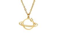 Halskette Ketten Schmuck Herren Frauen Anhänger Necklace Saturn Stern Planet Halsketten Büroklammer Statement Halskette Hochzeit 45Cmgold