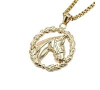 Halskette Ketten Schmuck Herren Frauen Anhänger Necklace Vintage Pferdekopf Runde Anhänger Halskette Tier Punk Männlich Männer Gold