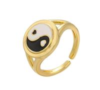 Halskette Ketten Schmuck Herren Frauen Anhänger Necklace Yin- Und Yang-Ringe, Taoistischer Bagua, Yin Yang, Tai Chi, Herrenring, Tropfendes Öl, Emaille, Ringe Im Chinesischen Stil, Gold/Schw