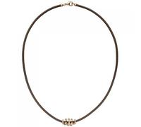 Halskette Leder Taupe mit 585 Rotgold 47 Diamanten Brillanten 45 cm