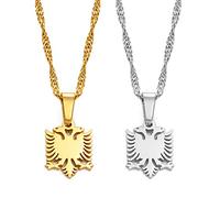 Halskette Mit Adler-Umriss, Mini-Anhänger - Albanien, Landsymbol, Ethnischer Stil, Hip-Hop-Charme, Dünne Kette, Patriotischer, Zierlicher Schmuck, Damen Herren Mädchen, Unisex-Geschenke, 2 St