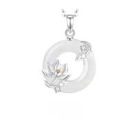 Halskette mit Anhänger Aus 925Er Sterlingsilber für Damen, Zierliche Damen-Halskette mit Anhänger Aus Silber und Zwölf Blumengöttinnen, Verziert mit Weißem Chalcedon, In Geschenkbox, June Lotus
