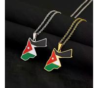 Halskette mit Anhänger aus Edelstahl für das Haschemitische Königreich Jordanien mit Karte und Flagge,