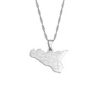 Halskette Mit Anhänger Aus Italien, Sizilien, Umrisskarte, Land, Städte, Name, Aufdruck, Charm-Kette, Patriotischer, Zierlicher Schmuck, Italienischer Ethno-Stil, Hip-Hop, Damen Herren, Unisex-
