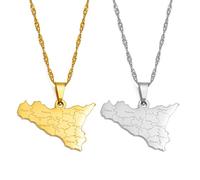 Halskette Mit Anhänger Aus Italien, Sizilien, Umrisskarte, Land, Städte, Name, Aufdruck, Charm-Kette, Patriotischer, Zierlicher Schmuck, Italienischer Ethno-Stil, Hip-Hop, Damen Herren, Unisex-