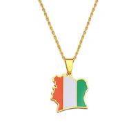 Halskette Mit Anhänger Der Flagge Der Elfenbeinküste - Cote D'Ivoire Country Outline-Kette Zierlicher Patriotischer Schmuck, Ethno-Stil Hip-Hop-Frauen/Herren/Mädchen Unisex-Geschenke,Gelb,Ein
