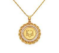 Halskette Mit Anhänger „Karte Von Albanien“ Für Männer - Runder Albanien-Adler-Anhänger,Halsketten,Charms,Münzen,Schmuck,Runder Strassstein,Traditionelle Albanische Ornamente,Goldfarben,45 Cm