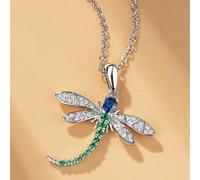 Halskette mit Anhänger luxuriös süßer Saphir-Diamant Libellen-Anhänger Halskette für Damen Designer-Schmuck Valentinstagsgeschenk Kristall-Halskette Schmuck Geburtstagsgeschenke für Damen und Herren