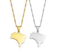 Halskette Mit Anhänger Mit Brasilien-Karte - Länderumriss Brasilien, Ethnischer Stil, Hip-Hop, Minimalistische Charm-Kette, Patriotischer, Zierlicher Schmuck, Damen, Herren, Mädchen, Unisex-G