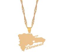 Halskette Mit Anhänger Mit Karte Der Dominikanischen Republik, Personalisierbar, Verstellbar, Wasserkräuselkette, Kartenhalsketten, Ausgehöhlter Charm, Kartenumriss-Anhänger, Halsketten, Pullov