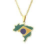 Halskette mit Brasilien-Flaggenkarte-Anhänger - Edelstahlkette, 18 Karat vergoldeter Schmuck | Vintage-Anhänger mit geometrischer Karte von Brasilien mit farbenfrohem Design, dünne Hip-Hop-Kette für M