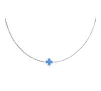 Halskette mit Enamel Kleeblatt Anhänger (39 cm + 5 cm) - Edelstahl (Silber / Gold) - Silber , Blau