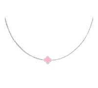 Halskette mit Enamel Kleeblatt Anhänger (39 cm + 5 cm) - Edelstahl (Silber / Gold) - Silber , Rosa