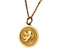 Halskette mit graviertem Amor-Engel-Münzanhänger (24 mm) und 45,7 cm langer Ankerkette | Sterlingsilber, vergoldet | Unisex-Schmuckgeschenk | LK_PNDN_0408