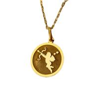 Halskette mit graviertem Amor-Engel-Münzanhänger (24 mm) und 45,7 cm langer Ankerkette | Sterlingsilber, vergoldet | Unisex-Schmuckgeschenk | LK_PNDN_0407