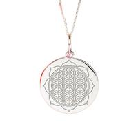 Halskette mit graviertem Anhänger „Blume des Lebens“, 24 mm, mit 45,7 cm langer Kabelkette | Sterlingsilber 925 | Unisex-Schmuckgeschenk | LK_PNDN_2120