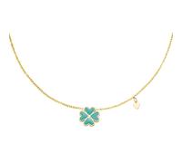 Halskette mit je 1 Enamel Kleeblatt und 1 Herz ♥ Anhänger (38 cm + 5 cm) - Edelstahl (Gold) - Türkis
