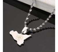 Halskette Mit Karten Anhänger - Mode Sicilia Karte Ppendant Halskette, Ethnische Italienische Charme Patriotische Schmuck, Weltkarte Halsketten Für Männer Frauen Jubiläum Party Geschenk, Silber,
