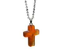 Halskette Mit Kreuzanhänger Aus Naturstein Für Damen Und Herren, Heilkristall, Quarz, Chakra, Reiki, Edelstein, Halskette Mit Kette, Glaube, Schmuck, Geschenk Zum Geburtstag, Jahrestag, Roter Achat